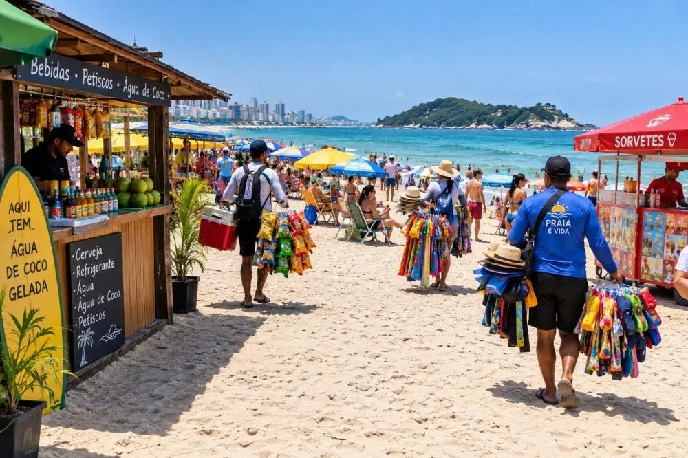 Comércio de sorvetes e picolés terá 272 autorizações para atuação em 28 praias de Florianópolis - Imagem Criada por IA